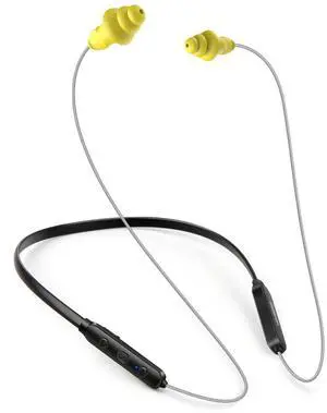 HomeSpot Noise Reduction Wireless Neckband Headphones with Qualcomm aptX HD, 27dB NRR, CVC Noise Cancelling Mic & Controls and 20H Playtime for Work Safety OSHA Compliant - Gray Wire Yellow Earbuds