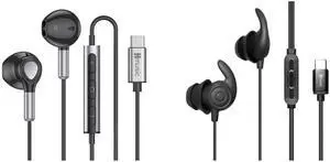 Hmusic USB C Type C Headphones + Sleep Earphones Wired, Lightweight Comfortable in-Ear USB C Earplugs for Android Devices Compatible with Samsung Galaxy, Google Pixel, Huawei, Xiaomi