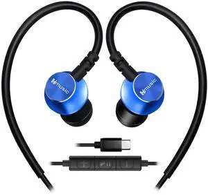 Hmusic Sports Earbuds Wired with Microphone, USB Type C in-Ear Headphones with Over Ear Hook Earphones for Sports, Running, Workout, Exercising, Gym (Blue)