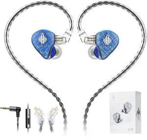 Hidizs MS1-Galaxy Gaming IEM, Earbuds Wired, in-Ear Monitors High-Performance Dual Magnetic Circuit Dynamic Driver, 3.5mm Plug, Inline Control, 0.78mm 2 Pin Cable with Mic, Blue