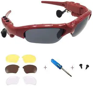 Wireless Bluetooth Sunglasses Anti-ray Stereo 5.1 Music Bluetooth Headphones for Women Support Both Headset and Hands-free for All Kinds of Cell Phones (Red-gray)
