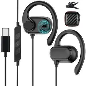 HGCXING Open Ear USB C Headphones for Samsung S25 S24 Ultra S23 FE,Over Ear Buds USB Type C Earphones Wired with Adjustable Ear Hooks for iPhone 16E 16 15 Pro Max,USB-C Headset for iPad 10,11