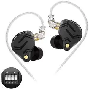 KZ ZS12 PRO X Wired Earbuds IEM Headphone, in Ear Monitor KZ IEM for Gaming 5BA+1DD Hybrid Driver Earphone with 4-Level Tuning Switch, Full-Metal Cavity, Detachable 2Pin IEM Cable (Black, without Mic)