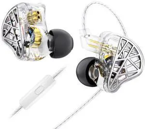CCZ NC02 IEMs for Gaming, in Ears for Singers Musincian, in Ear Monitor Headphones with Microphone, Deep Bass Sound Wired Earbuds, High-Resolution Composite Magnetic DD IEM Earphone (Clear, with Mic)