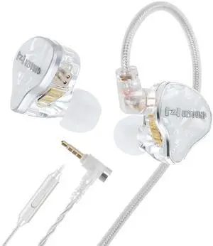 Hzsound White Snow New IEM HiFi in Ear Monitor Headphones,Resin drip molding Cover HiFi Wired Earbuds with QDC Detachable Cable for Gaming Singers Musicians (White, with Mic)