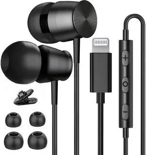 Lightning Headphones for iPhone 13 14 12 Pro Max MFi Certified Lightning Earbuds with Mic Noise Isolation Stereo Bass in-Ear Headphones Lightning Connector Wired Earphones for iPhone 11 XR SE