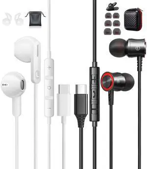 USB C Headphones for iPhone 15 Samsung Galaxy S24 Ultra Plus S23 S22 S20 FE A53 A54 5G in-Ear Earphones with Microphone