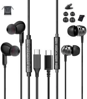 Gsangoo USB C Headphones, Type C Earphones, Wired, Black, In Ear, Adult, Compatible with Samsung S24 Series, iPhone 15 Series