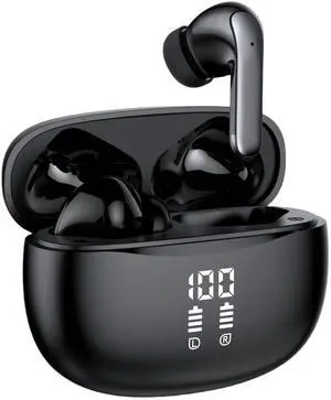 Wireless Earbuds, Bluetooth 5.3 Headphones [Support Wireless Charging] 40H Playback Deep Bass Stereo Earphones with Dual Mic Clear Calls with LED Display for iPhone Android TV Laptop Sports