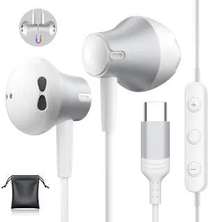 USB C Headphones for iPhone 16/15 Pro Max with Mic Wired Earphones for Samsung Galaxy S25 S24 Ultra/ S23, Volume Control Stereo Noise Cancelling Wired Earbuds for Google Pixel 9 Pro 8a