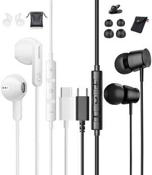 USB C Headphones with Microphone for iPhone 15 Pro Samsung Galaxy S24 Ultra S22 S23 Ultra A53 S21 S20 FE
