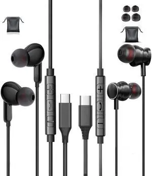 USB C Headphones, Type C Earphones for Samsung S24/ S24 Plus/ S24 Ultra Wired Earbuds with Microphone