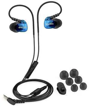 Granvela GV1 HD Classic Sports Earphones IPX5 Waterproof Running Earbuds Wired with Mic, Memory Wire Earhook and Clip - Blue
