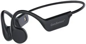 GenXenon Wireless Bone Conduction Headphones with Bluetooth 5.3, Open Ear Design, & IPX8 Waterproof Rating. Built-in Mic & 32G MP3 Player for Running, Swimming, and Workout Sessions. (Black-21)