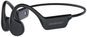 GenXenon Wireless Bone Conduction Headphones with Bluetooth 5.3, Open Ear Design, & IPX8 Waterproof Rating. Built-in Mic & 32G MP3 Player for Running, Swimming, and Workout Sessions. (Black-24)