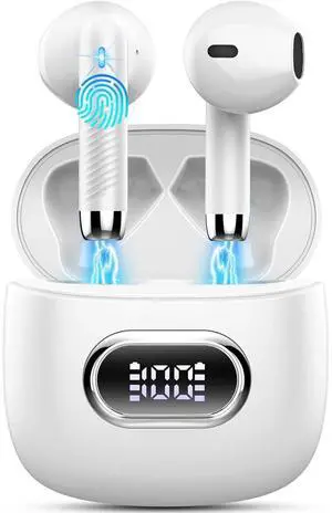 Generic Wireless Earbuds Bluetooth 5.3 Headphones, Deep Bass Bluetooth, Mini Earbuds, in Ear with ENC Noise Canceling for Android iOS, White, HE-050
