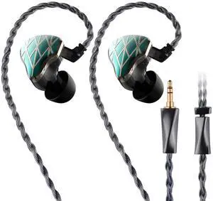 Fezzlo in Ear Monitor,HiFi Wired Sports Earbuds,Hybrid IEM Earphones with Powder Metallurgy Faceplate Recessed 2-Pin Detachable Single Crystal Copper Silver-Plated Cable Without Mic