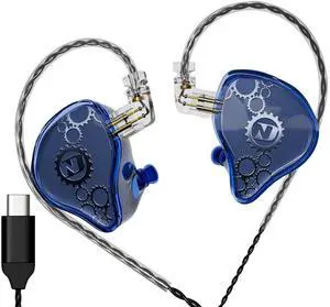 FEDAI ND Venus in Ear Monitor Headphones, 10mm Double Magnetic Dynamic Driver IEM Earphones, HiFi Wired Gaming Earbuds, 2 Pin Detachable Cable (No Mic, Blue, Type C Plug)