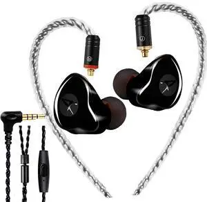 Famedy in-Ear Monitor Headphones in Ear Earbuds Earbuds Wired Earphone Dual Drivers Headphone with MMCX Detachable Cables,Noise-Isolating Earbud for Musicians Sweatproof Headphone (Black, with Mic)