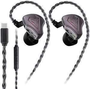 FAAEAL Composite Diaphragm in-Ear Monitor, HiFi Wired Earbuds, QDC-2PIN Detachable Silver Plated IEM Cable Compatible for KZ ZSN ZS10 PRO TRN MT1 Headphones Type-C Connector w/mic 4.2ft