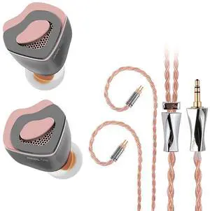 FAAEAL Tulip 10mm Gold Ring Dynamic Driver HiFi Earphone,2PIN Detachable Music IEM Headphone with Petal Design,CNC Metal Shell in-Ear Monitor with Multi-Layer Storage Case (Pink Cable 3.5mm)