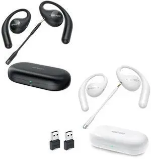 EMEET 2-Pack Airflow Open Ear Headphones with Mic, Bluetooth 5.3 Wireless Headsets with Detachable Microphone, ENC Noise Cancelling, Black+White