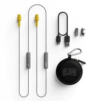 Elgin Ruckus Wireless Bluetooth Earplug Headphones, 25 dB NRR, Noise Canceling Mic, 12-Hour Battery, IP65 Sweatproof, Compliant with OSHA Hearing Safety Standards
