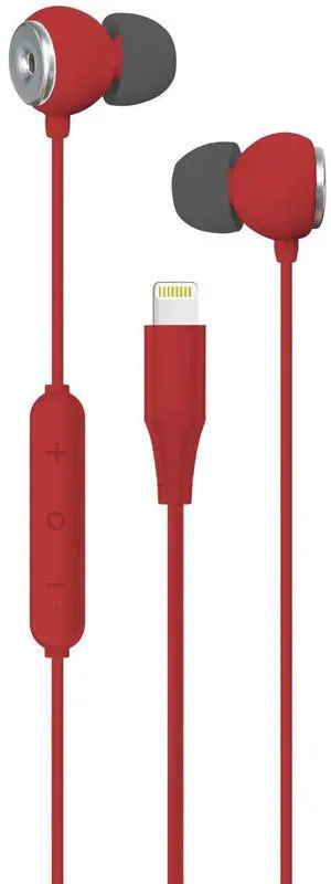 Realm Lightning Earbuds Apple MFi Certified Headphones, in-Ear Headphones with Lightning Connector, Built-in Microphone, Hands-Free Calling and Track Controls, Red