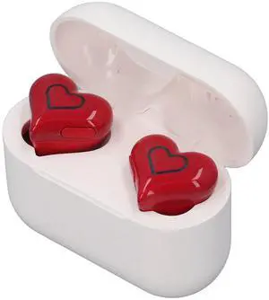 EBTOOLS Cordless Earbuds, Heart Shaped Noise Canceling Earphones with HiFi Stereo, Built in Mic, Colorful Lights Bluetooth 5.3 Earbud for Present, Phone (Red)