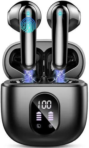 Wireless Earbuds, Bluetooth 5.3 Headphones Bass Stereo, 50H Playback Ear Buds ENC Noise Cancelling Mics, in Ear Earphones with mini Case, IP7 Waterproof Wireless Headphones USB-C Charging, LED Display