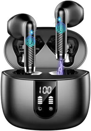 Wireless Earbuds, Bluetooth Headphones V5.4 Stereo Bass Ear Buds with ENC Noise Cancelling Mics,56H Bluetooth Earbuds with LED Display Charging Case, IP7 Waterproof Earphones for Android iOS2025