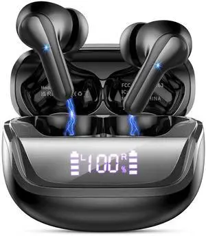 Wireless Earbuds, Bluetooth 5.4 Headphones Bass Stereo, in-Ear Earphones with 4 ENC Noise Canceling Mic, 45H Playtime LED Display Wireless Ear Buds, IP7 Waterproof Bluetooth Headphones for Android iOS