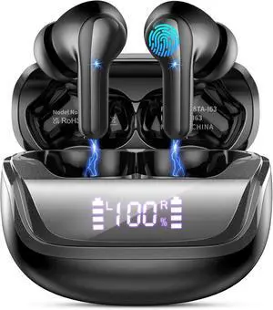 Wireless Earbuds, Bluetooth 5.4 Headphones Deep Bass Stereo, in-Ear Earphones with 4 ENC Mics, 45H Playtime LED Display Mini Charging Case Ear Buds, IP7 Waterproof Wireless Headphones for Android iOS
