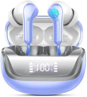 Wireless Earbuds, Bluetooth 5.4 Headphones Deep Bass Stereo, in-Ear Earphones with 4 ENC Mics, 45H Playtime LED Display Mini Charging Case Ear Buds, IP7 Waterproof Wireless Headphones for Android iOS