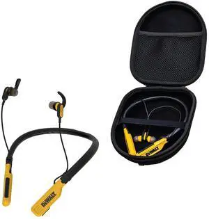 Dewalt Bluetooth Neckband Headphones Protective Case Sets, Wireless Earbuds w/ 30H Playtime, Noise Isolation, IPX6 Jobsite-Ready, EVA Shockproof Water-Resistant Storage Bag Bundle