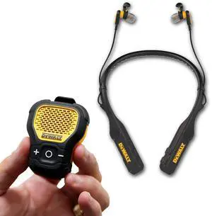 DEWALT Wearable Audio Bundle: Bluetooth Speaker & Limited Edition Black Neckband Headphones, Water-Resistant, 60+ Hrs Runtime, Hands-Free Music & Calls, Jobsite-Ready, Includes Carry Pouch