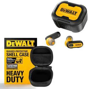 DEWALT True Wireless Earbuds with Charging Case & Heavy Duty Protective Headphones Case, Bluetooth Headphones with 30Hr Battery, Smart Sensor, Water-Resistant, for Jobsite & Outdoor Use