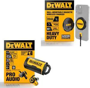 DEWALT Pro Power Bundle: Bluetooth ANC Work Earbuds with Dial Control + 15W Wireless Wall Charger for iPhone