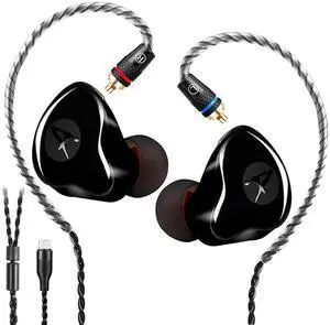 DCMEKA Dynamic Banlance in-Ear Earphone 2DD HiFi Headset in Ear Monitors Headphones Wired Earbuds IEM Earphones Gaming EarbudsBlack Type-C Without mic