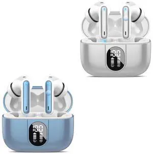 2 Sets Wireless Earbuds 2024 Bluetooth 5.3 Headphones HiFi Stereo, 40H Playtime in-Ear Earbud, Bluetooth Earbuds with LED Power Display, IP7 Waterproof Wireless Earphones Sport Headset Blue+Grey