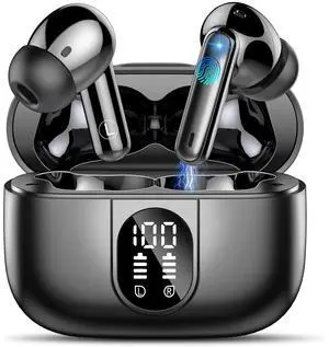 Csasan Wireless Earbuds Bluetooth 5.3 Headphones, 40H Playtime in-Ear Earphones, Mini Bluetooth Earbuds with ENC Noise Cancelling Mic, Deep Bass Stereo Ear Buds, LED Display, IPX7 Waterproof Earphones