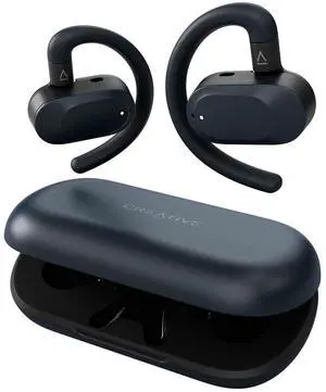 Creative Outlier Go Wireless Open-Ear Headphones with an Adjustable Fit and Ear Hooks, Up to 26 Hours Total Playtime, Dual Microphones, Bluetooth 5.4, IPX4 Water Resistant (Dark Blue)