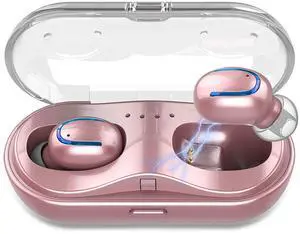 Mini Wireless Earbuds, Bluetooth Earphones in Ear with Wireless Charging Case, IPX7 Waterproof Wireless Mini TWS Mic Hi-Fi Stereo Sport Headphones for iPhone/Samsung/Android(Rose Gold)