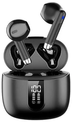 HHTTXXYY Hd Digital Display True Wireless Bluetooth Headset Bluetooth 5.3 in-Ear TWS Headset Call Noise Reduction Stereo (Black)