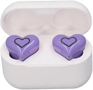 Bewinner Heart Shaped Cordless Earbud, Bluetooth 5.3 HiFi Stereo Earphones, Noise Canceling Headphones with Charging Case for Gym Office School