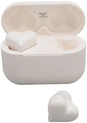 Bewinner Heart Shaped Cordless Earbud, Noise Canceling Headphones, Bluetooth 5.3 HiFi Stereo Earphones with Charging Case for Gym Office School (White)