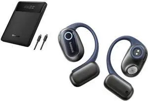 Baseus 100W Power Bank with Bowie MF1 Open-Ear Earbuds, Hi-Res Wireless Audio with LDAC, Rich Bass, Comfortable Silicone Cushion Design, 60H Play, AI Clear Calls, Bluetooth 5.4