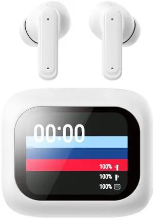 AT&T Essentials True Wireless Mellow Vue Earbuds | Touch Screen White LED Display Charging Case Premium Sound for iPhone, Google Pixel, Samsung Galaxy