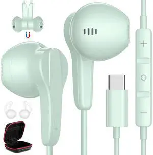 USB C Headphones for iPhone 16 15 Pro Max Plus, Type C Earphone with Mic HiFi Stereo Volume Control Magnetic in Ear USBC Wired Earbud for Samsung Galaxy S25 S24 Ultra S23 Fe S22+ Flip Pixel 9 8, Green