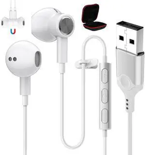 ASKUBSKU USB Headphones with Microphone for PC 7.5 Ft Cable, USB A Headset for Computer, Wired USBA Earbuds with Mute Stereo Noise Canceling Call Cord Earphones for Laptop, White